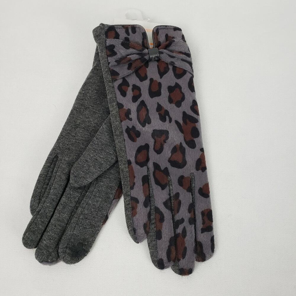 LOF gray brown leopard cheetah animal print smart gloves